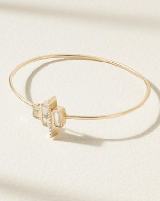 Melissa Joy Manning Bracciale Rigido In Oro Riciclato 14 Carati Con Acquemarine E Diamanti Cityscape