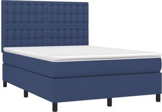vidaXL Cama Box Spring Colch&oacute;n Y Luces Led Tela Azul 140x190 Cm Vidaxl