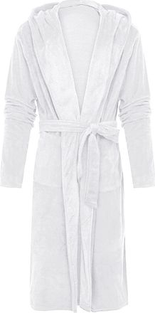 Generic Mens Hooded Dressing Gown - Long Hooded Bathrobe Men Super Soft Long Fleece Bathrobe Dressing Gowns for Men Flannel Fluffy Pajamas Sleepwear Shawl Lon