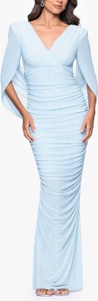 Betsy & Adam Drape Detail Powermesh Gown in Light Blue at Nordstrom, Size 10