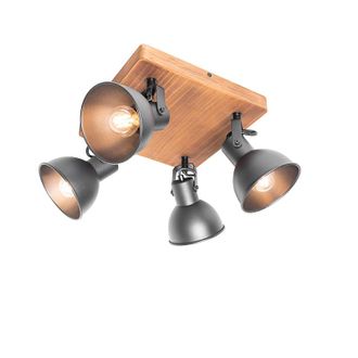 QAZQA Industrial Foco Industrial Negro Con Madera Inclinable 4-luces - Tommy Acero / Cuadrada Adecuado Para Led Max. 4 X 25 Watt - Qazqa