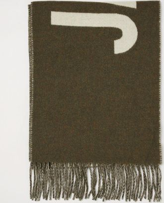 Jacquemus Virgin Wool Scarf with Lettering Logo and Fringed Edges