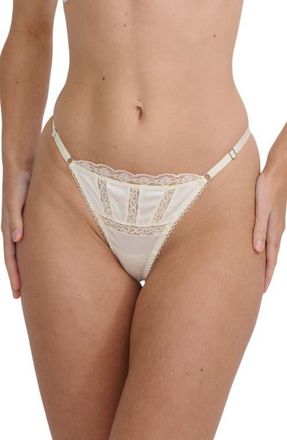 Kat The Label Lana Lace Trim Satin Thong in Buttercream at Nordstrom, Size X-Large