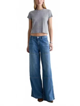AG - Adriano Goldschmied Linen Low Slung Palazzo Jean In Galaxy