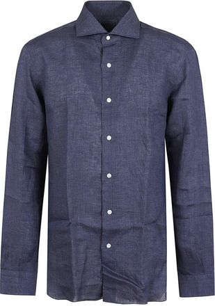 Barba Neck Shirt - Heren - Casual Overhemden - Blauw - M - Overhemden