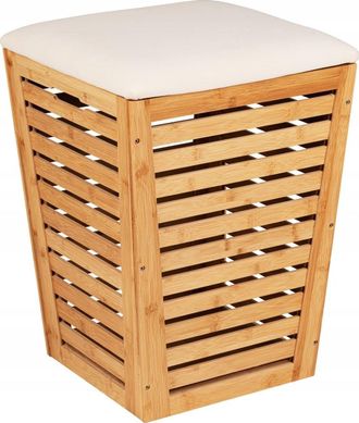 WENKO Cesta De Ropa Con Asiento Crema Bamb&uacute; 55 Litros