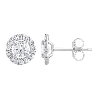 Grown Brilliance 1.00 Carat 14K White Gold Round Cut Lab Grown Diamond Halo Stud Push Back Earrings for Women-Color/Clarity-J-kI2