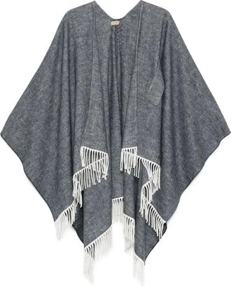Twin-Set fringed poncho - women - Cotton - OS - Grey