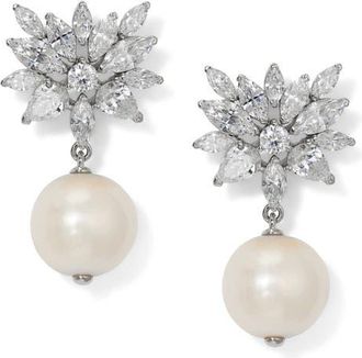 Nadri Cubic Zirconia & Pearl Drop Earring in Rhodium at Nordstrom