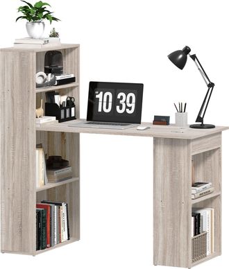 HOMCOM 120cm Computer Desk Bookshelf Writing Table Workstation 6 Shelves Grey | TJ Hughes