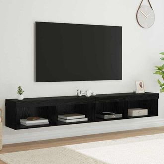 vidaXL vidaXL Set mobile TV con led Rovere Nero Legno multistrato