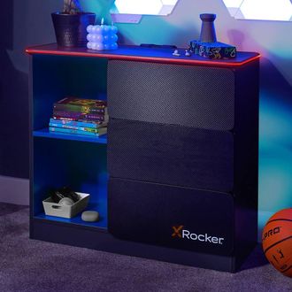 X Rocker Carbon-Tek Chest of 3 Drawers with 2 Shelves & LED Lighting in Blue