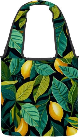 Generic Fresh Lemon Print Reversible Canvas Shoulder Tote - Double-Sided Print, 12oz Cotton, 27cm Drop, Fold-Flat Bag for Travel, Shopping, Street Outings