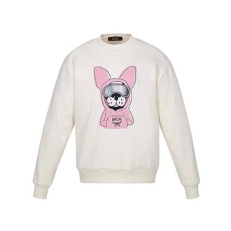 MCM Embroidered Crew Neck Dog Sweatshirt - female - MCM - Sweatshirts - White - M - Sweatshirts & Hoodies