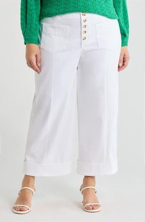 Wit & Wisdom Skyrise Exposed Button Cuffed Wide Leg Twill Pants in White at Nordstrom, Size 22W