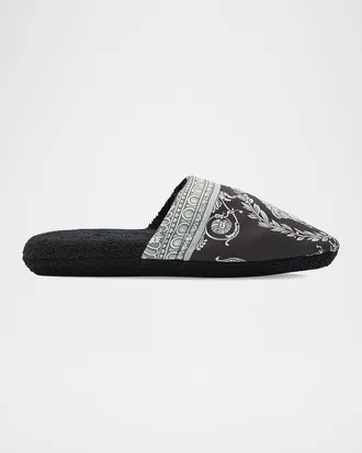 Versace Men & apos;s Barocco-Print Mule Slippers