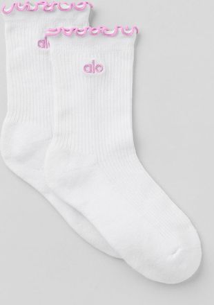 Alo | Womens Lettuce Edge Socks in White/Candy Heart Pink, Size: Medium/Large