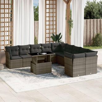 vidaXL Set De Sof&aacute;s De Jard&iacute;n 11 Pzas Y Cojines Rat&aacute;n Sint&eacute;tico Gris Vidaxl
