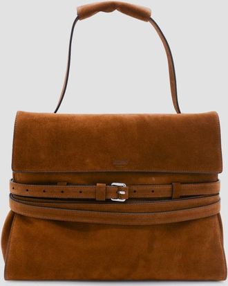 Moschino Brown Leather Suede Top Handle Bag