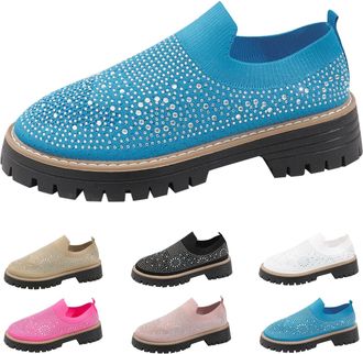 Generic Women Slip On Walking Shoes, Mesh Breathable Glitter Platform Sneakers Lightweight Casual Thick Sole Shoes Ladies Anti Slip Sparkly Fashion Sneakers S