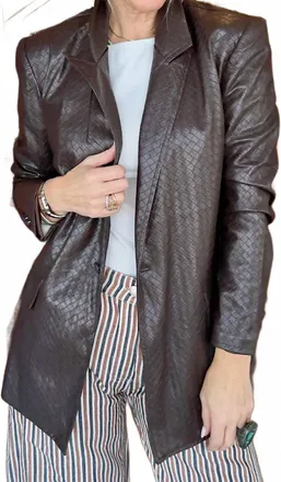 Fate Criss Cross Faux Leather Blazer In Chocolate Brown