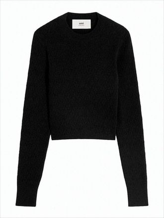 Ami Textured Knit Sweater With Classic Crew Neckline