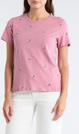 Lucky Brand Embroidered Cotton T-Shirt in Rose Print Mix at Nordstrom Rack, Size X-Small