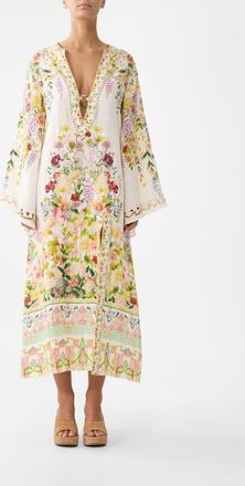 Camilla Deep V Neck Hardware Kaftan in The Call Of Catalonia at Nordstrom, Size X-Small