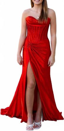 Sherri Hill Strapless Corset Prom Dress In Red