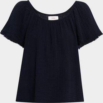 Xirena Macie Fringe-Trim Cotton Gauze Top