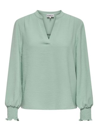 Only Blusenshirt ONLY ONLMETTE V-NECK LS SMOCK TOP NOOS WVN, Damen, Gr. XS, jadeite, Web, Obermaterial: 100% Polyester, unifarben, regular fit normal, V-Au