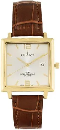 Peugeot Modern Square Calendar Leather Watch - 35MM in Brown at Nordstrom