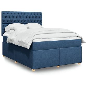 vidaXL Cama Box Spring Con Colch&oacute;n Tela Azul 140x200 Cm Vidaxl