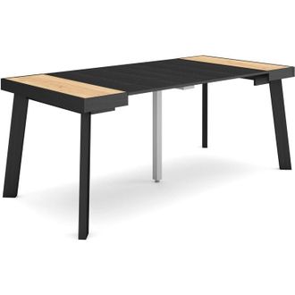 Skraut Home Mesa Consola Extensible, Mesa Comedor Plegable, 180, Para 8 Comensales, Patas De Madera, Estilo Moderno, Roble Y Negro - Skraut Home