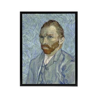 Artery8 Artist 1889 Self Portrait Van Gogh Black Framed Canvas Wall Art in Blue | Size: W24 x H32