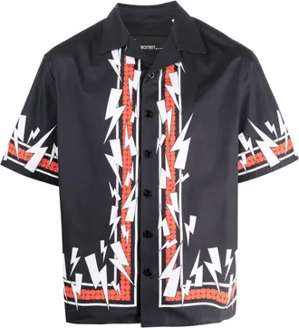 Neil Barrett Thunderbolt-print cotton bowling shirt - men - Cotton - L - Black