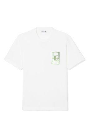 Lacoste Embroidered Court Logo Cotton T-Shirt in White at Nordstrom, Size 6