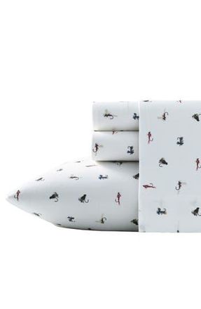 Eddie Bauer Fishing Flies 200 Thread Count 100% Cotton Percale Sheet Set in White Multi at Nordstrom Rack, Size Twin X-Long