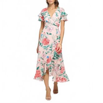Kensie Flutter Sleeve Midi Dress In Pink Floral