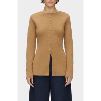 Aligne Daphne Split Hem Organic Cotton & Wool Blend Cardigan in Camel at Nordstrom Rack, Size 12