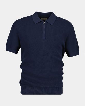 GANT Mens Short Sleeve Half Zip Polo Shirt in Dark Blue Cotton - Size X-Large