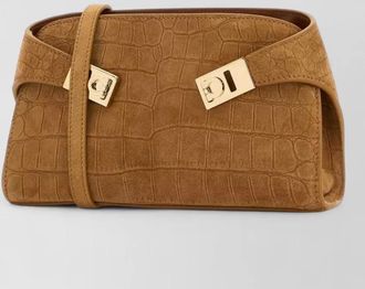 Ferragamo suede mini hug crossbody bag crocodile texture