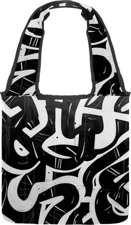 Generic Fun Black & White Graffiti.jpg Reversible Canvas Shoulder Tote - Double-Sided Print, 12oz Cotton, 27cm Drop, Fold-Flat Bag for Travel, Shopping, Stree