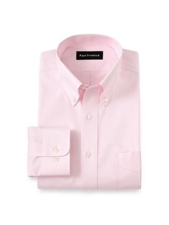 Paul Fredrick Tailored Fit Non-iron Cotton Pinpoint Solid Button Down Collar Dress Shirt