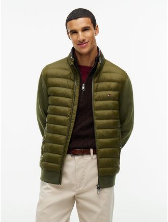 Tommy Hilfiger Mens Mixed Media Zip Sweatshirt Puffer - Huntsman Green - XXL