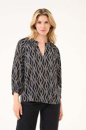 Kaffe KAsigrid 3/4 Sleeves V-notch Neck Blouse in Black/chalk Print at Nordstrom, Size 6