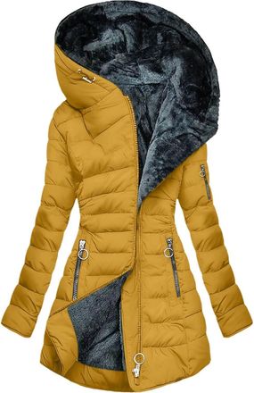 Generic Winter Jackets for Women UK Womens Coats Quilted Down Longline Puffer Parka Coat Fleece Lined Jacket with Fur Hood Autumn Winter Plus Size Trench Coat