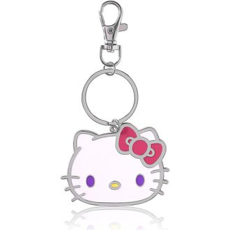 Hello Kitty Metal Keychain with Classic Bow in Silver, White at Nordstrom