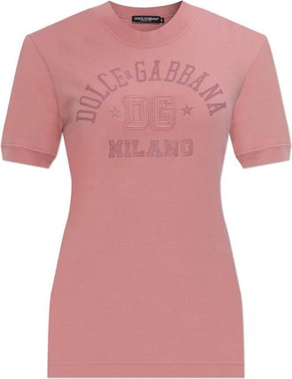 Dolce & Gabbana T-shirt met bedrukt logo - Dames - T-shirts - Roze - XS - Katoen - Tops