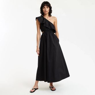La Redoute Collections Asymmetrische lange jurk met volant